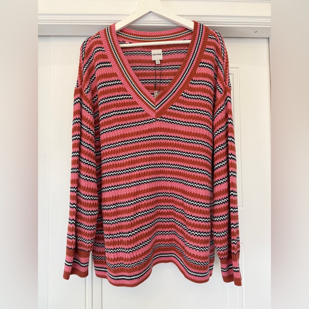 NWT NIC + ZOE STRIPED KNIT V NECK SUNSET PINK ORANGE STRIPED 2X